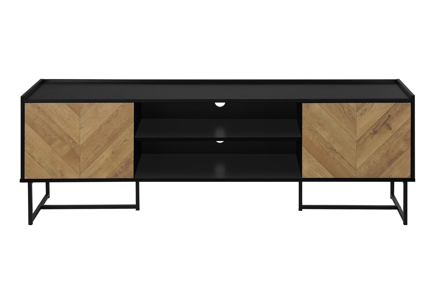 TV STAND - 72"L / BLACK / METAL WITH 2 WOOD-LOOK DOORS ETV-2752