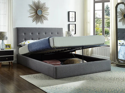 Hydraulic Lift Grey Fabric Platform Bed w/ Storage