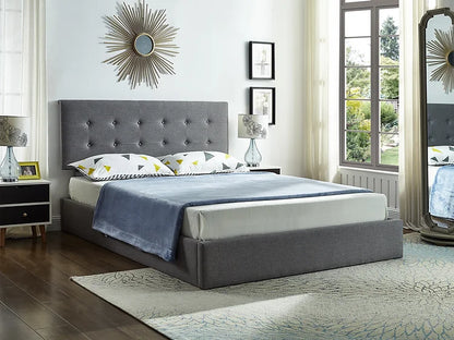 Hydraulic Lift Grey Fabric Platform Bed w/ Storage