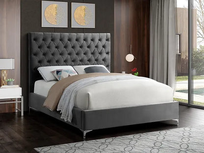 Deep Tufted  Velvet Fabric Bed with Dual Chrome/Gold Legs