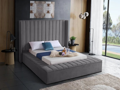 Luxurious Grey Velvet with 3 Storage Benches