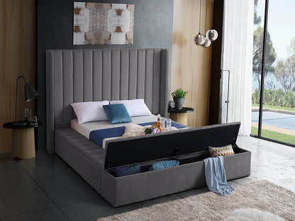 Luxurious Grey Velvet with 3 Storage Benches