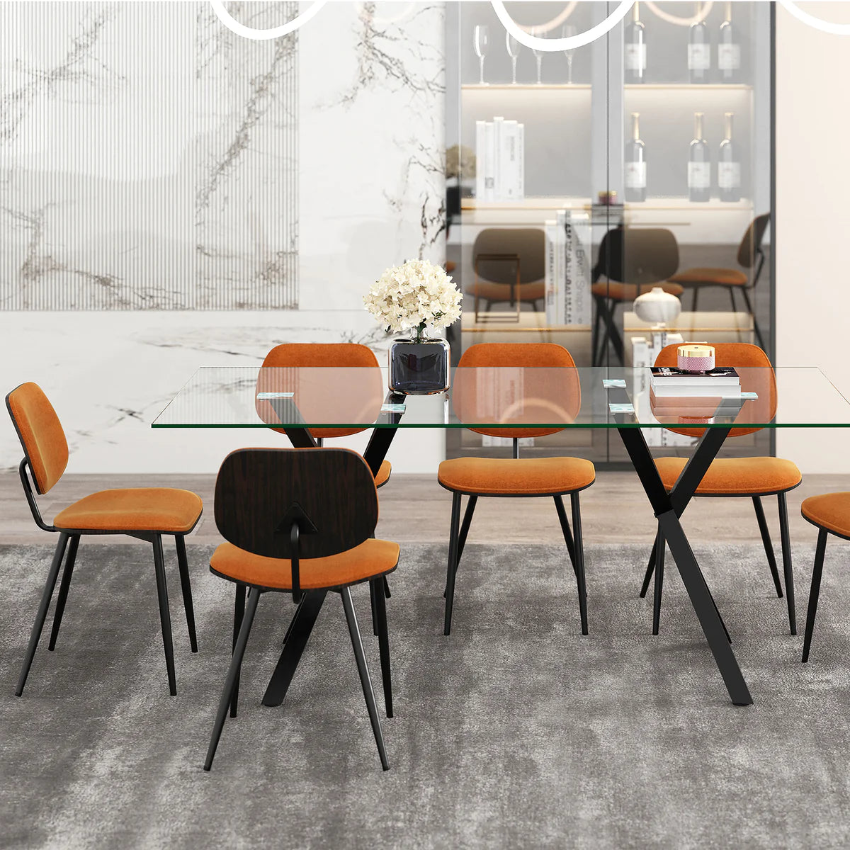 EG-SC 7-PC Dining Set in Black with Rust Chair