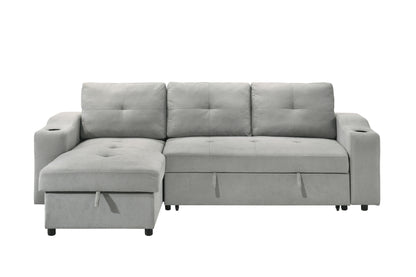 Light Grey 2-Piece Sectional with Pull-Out Sleeper & Reversible Storage Chaise