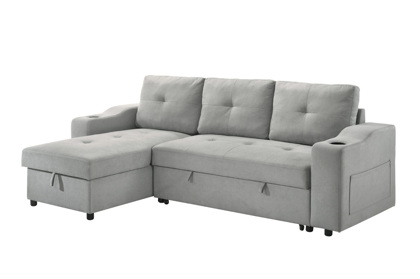 Light Grey 2-Piece Sectional with Pull-Out Sleeper & Reversible Storage Chaise