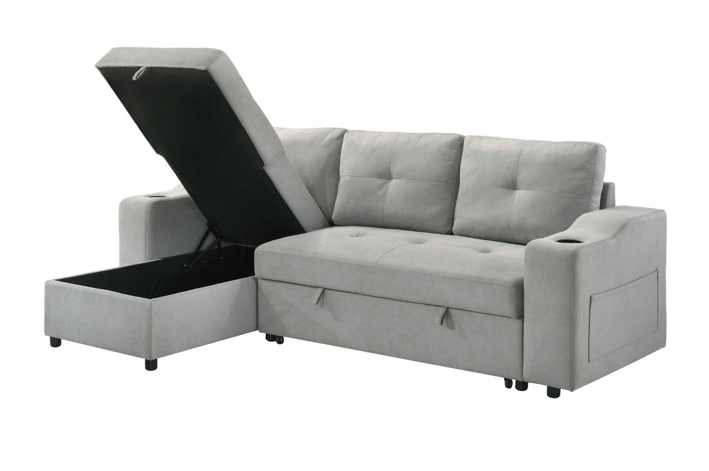 Light Grey 2-Piece Sectional with Pull-Out Sleeper & Reversible Storage Chaise