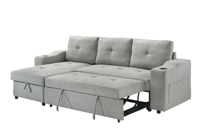 Light Grey 2-Piece Sectional with Pull-Out Sleeper & Reversible Storage Chaise