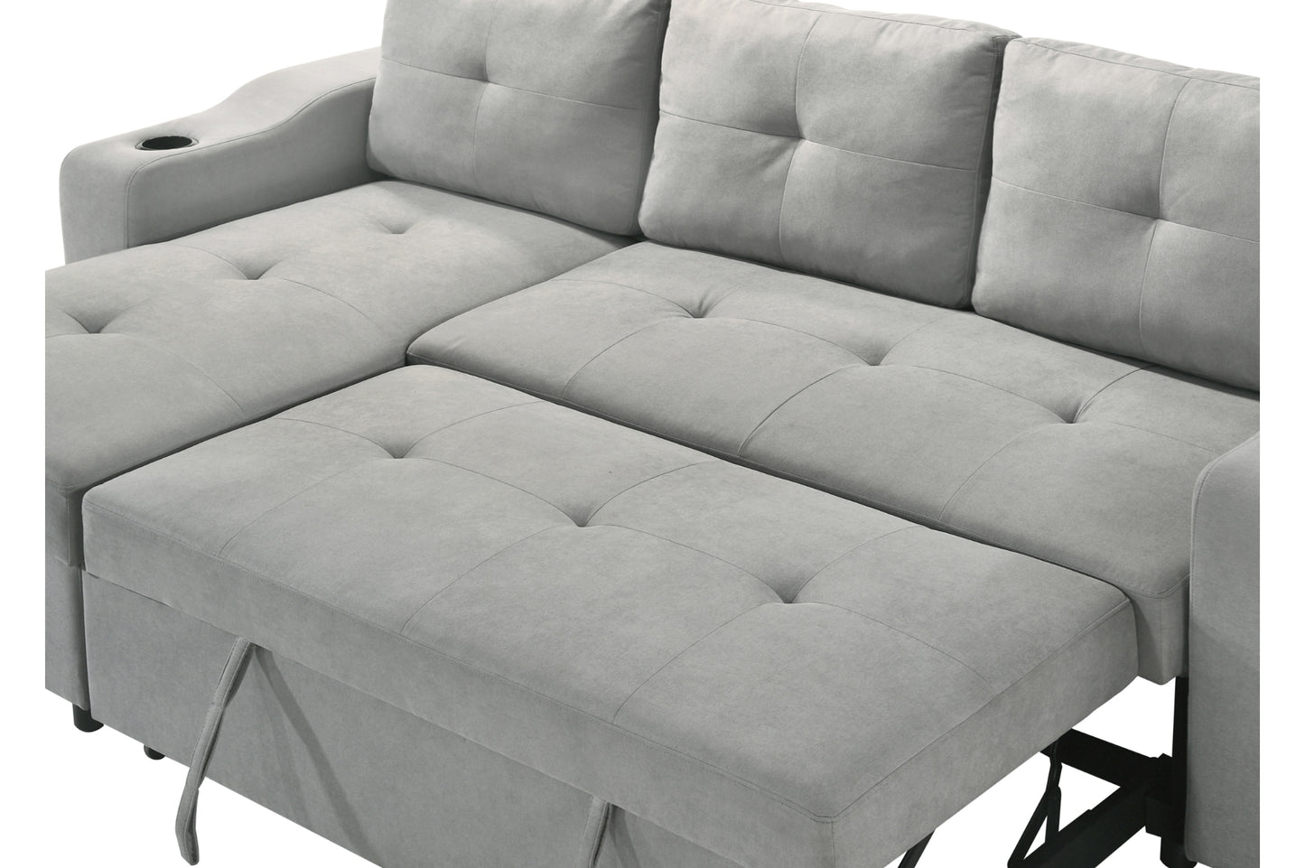 Light Grey 2-Piece Sectional with Pull-Out Sleeper & Reversible Storage Chaise