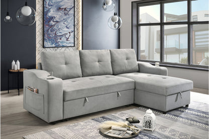 Light Grey 2-Piece Sectional with Pull-Out Sleeper & Reversible Storage Chaise