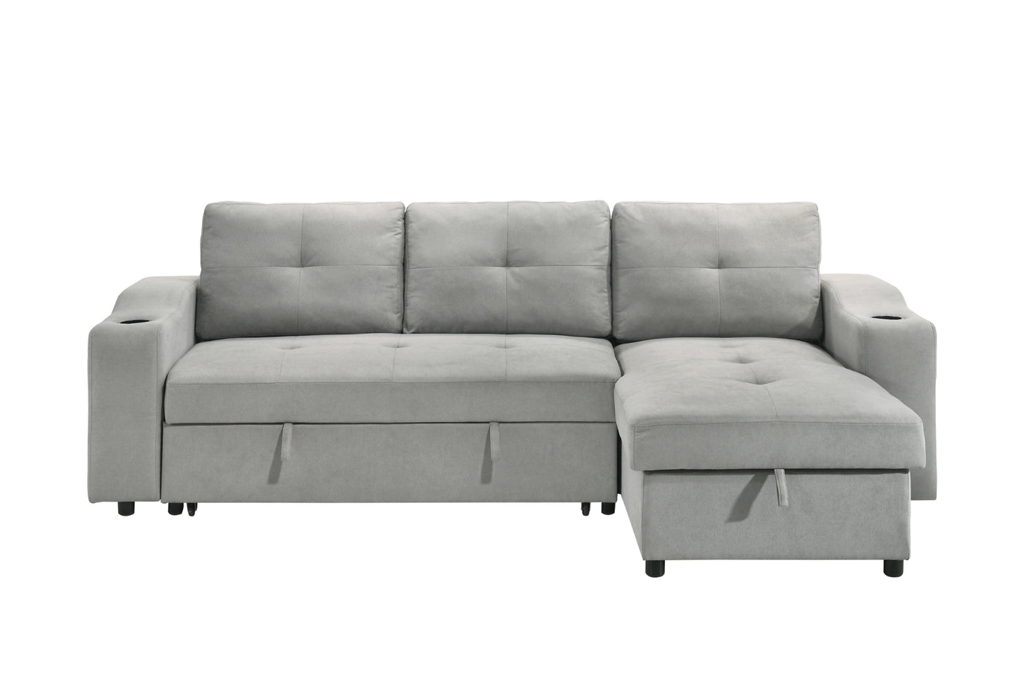 Light Grey 2-Piece Sectional with Pull-Out Sleeper & Reversible Storage Chaise