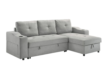 Light Grey 2-Piece Sectional with Pull-Out Sleeper & Reversible Storage Chaise