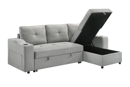 Light Grey 2-Piece Sectional with Pull-Out Sleeper & Reversible Storage Chaise