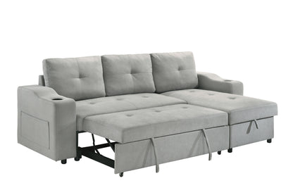 Light Grey 2-Piece Sectional with Pull-Out Sleeper & Reversible Storage Chaise