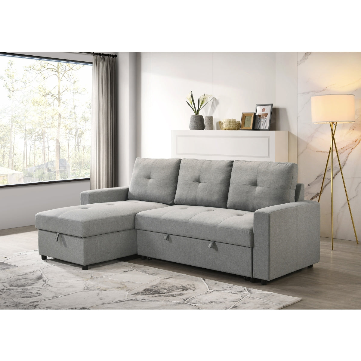 Aber Grey 2-piece Sectional with Pull-out Sleeper and Reversible Storage Chaise