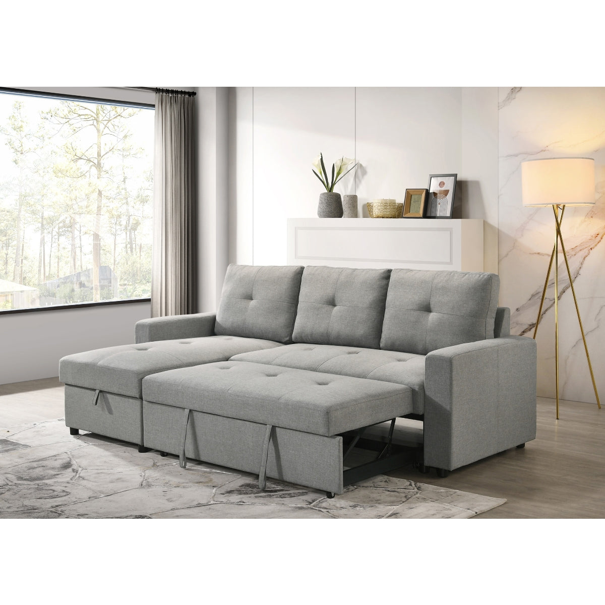 Aber Grey 2-piece Sectional with Pull-out Sleeper and Reversible Storage Chaise