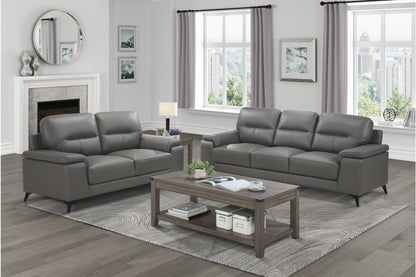 3-Piece Set Grey Mischa Genuine Leather Living Set