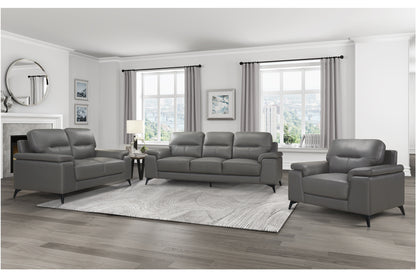 3-Piece Set Grey Mischa Genuine Leather Living Set