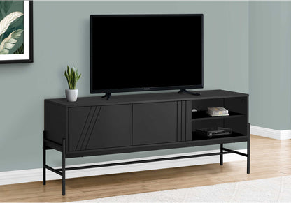 TV STAND - 60"L / BLACK / BLACK METAL WITH STORAGE ETV-2734