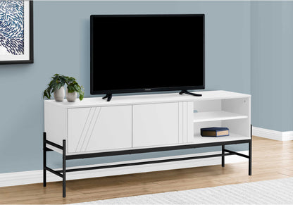 TV STAND - 60"L / WHITE / BLACK METAL WITH STORAGE ETV-2738