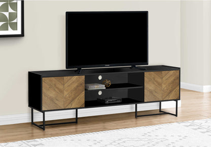 TV STAND - 72"L / BLACK / METAL WITH 2 WOOD-LOOK DOORS ETV-2752