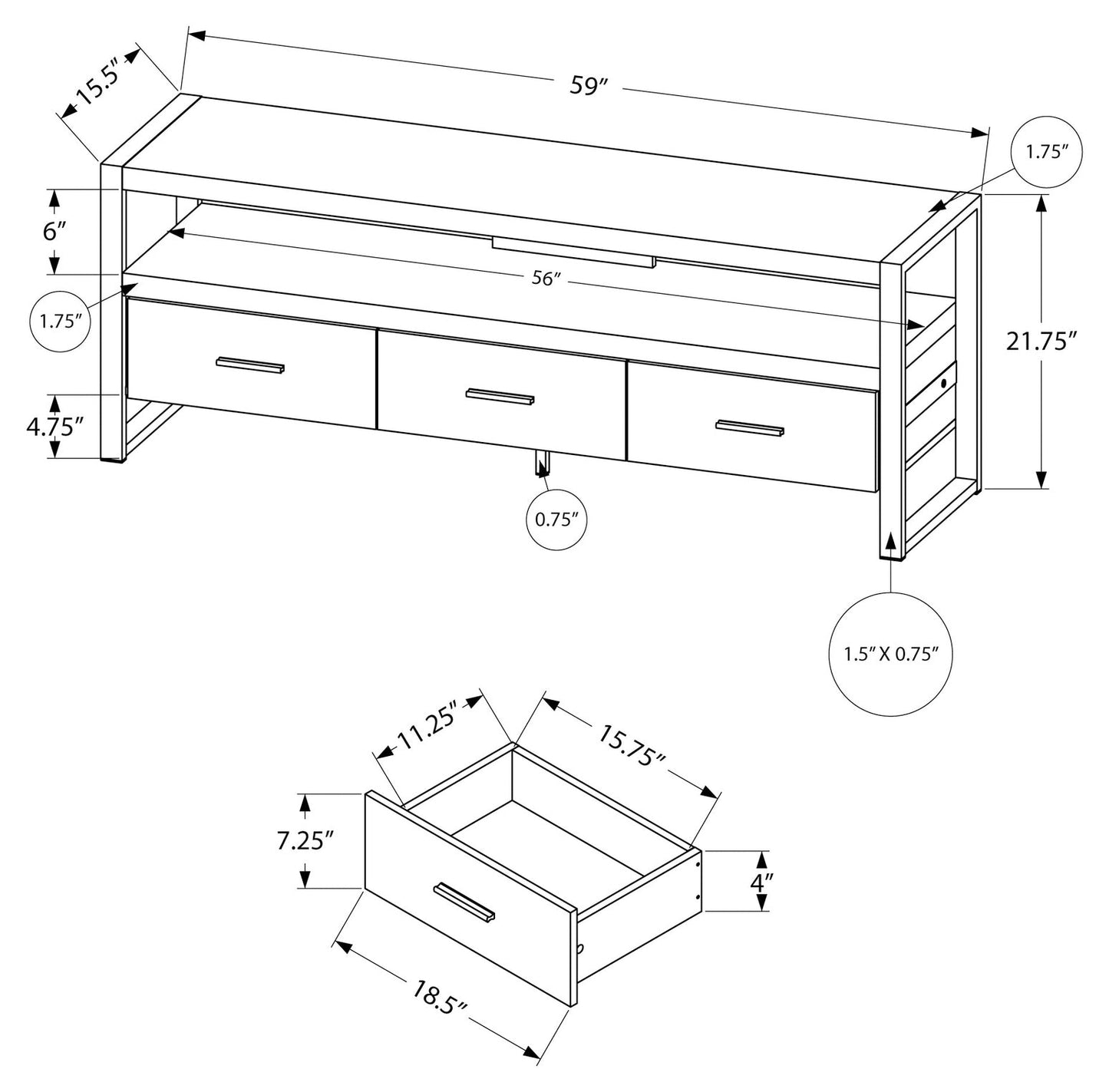 TV STAND - 60"L / BROWN RECLAIMED WOOD-LOOK / 3 DRAWERS SKU: ETV- 2820