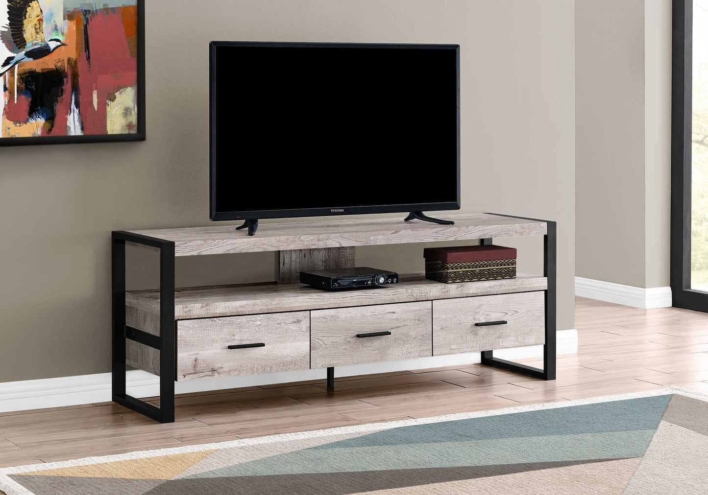 TV STAND - 60"L / TAUPE RECLAIMED WOOD-LOOK / 3 DRAWERS SKU: I 2822