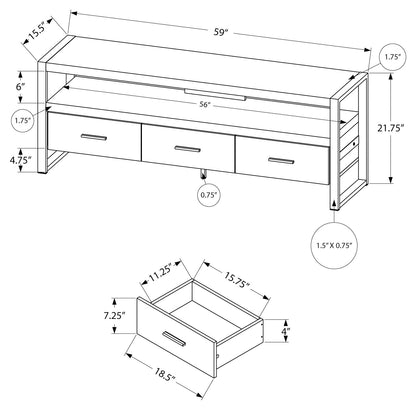 TV STAND - 60"L / BLACK RECLAIMED WOOD-LOOK / 3 DRAWERS ETV-2823