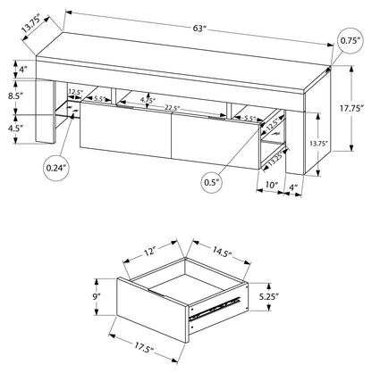 TV STAND - 63"L / HIGH GLOSSY WHITE WITH TEMPERED GLASS ETV-3548