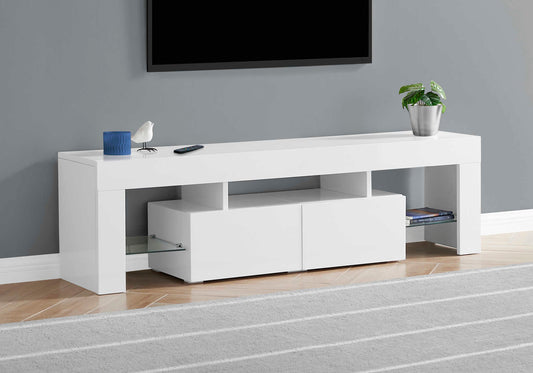 TV STAND - 63"L / HIGH GLOSSY WHITE WITH TEMPERED GLASS ETV-3548