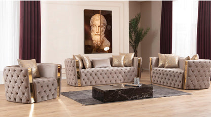 Living Room Sofa Set 3PC Velvet With Gold Finish ESS-NAOMI