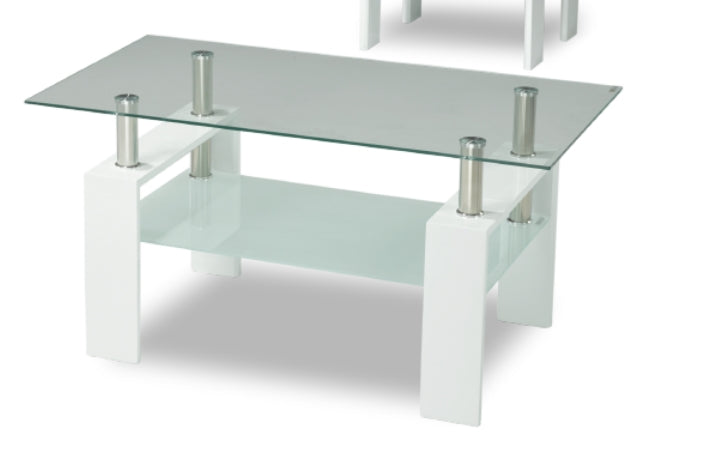 Coffee and End Table 3Pc Set Glass Top High Gloss Legs ET-2011