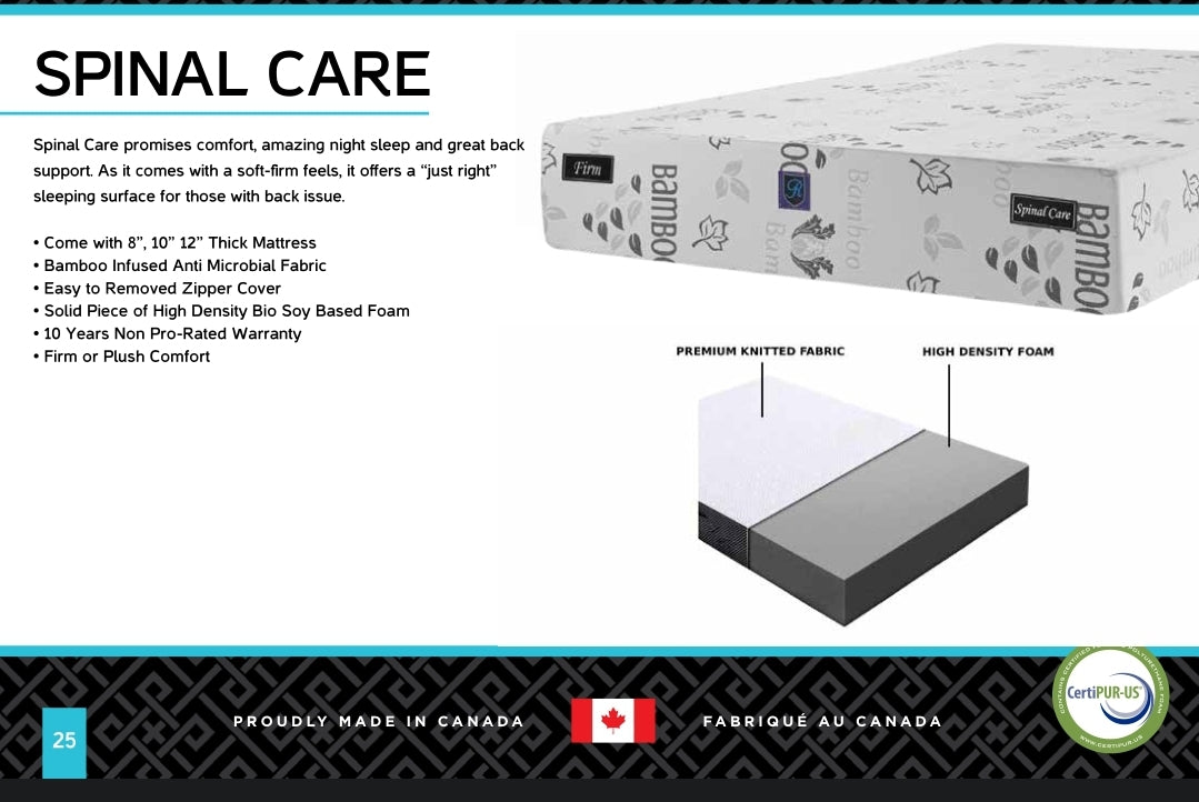 Spinal Care 8” 10” 12” Foam Thickness in Firm Or Plush Comfort Mattress by Rest On It Canada