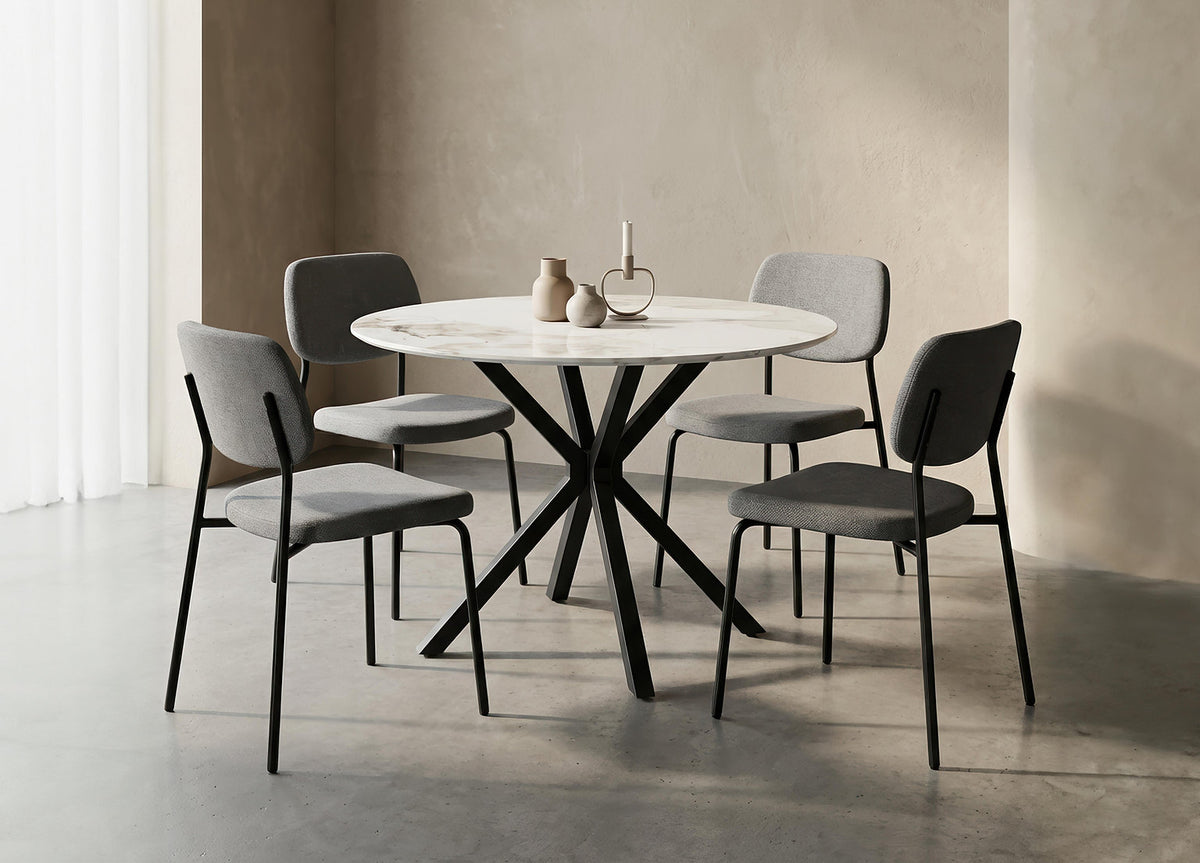 Dining Set 5PC Set Sintered Stone Table Top and Black Metal base