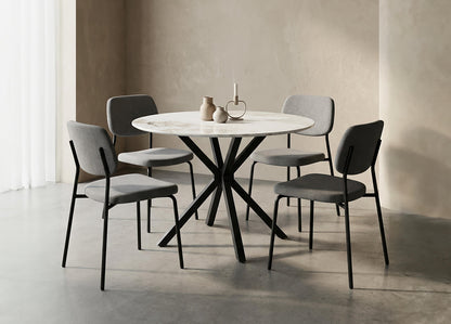 Dining Set 5PC Set Sintered Stone Table Top and Black Metal base