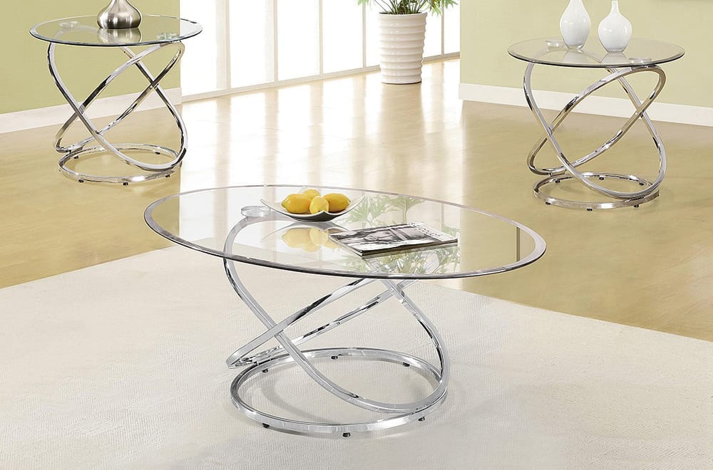 Coffee and End Table 3PC Set Glass Top Chrome Legs