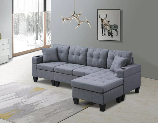 Sofa Sectional 2 Piece Linen Fabric Left or Right Facing Chaise  ES-1234