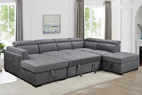 Sectional Sofa Bed Grey Fabric