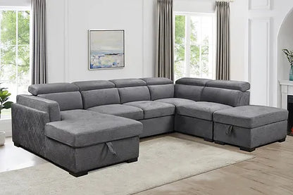 Sectional Sofa Bed Grey Fabric