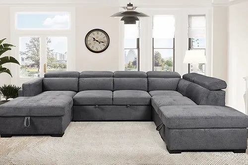 Sectional Sofa Bed Grey Fabric