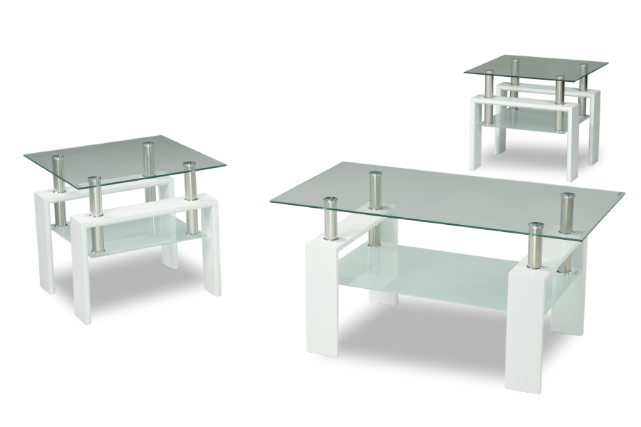 Coffee and End Table 3Pc Set Glass Top High Gloss Legs ET-2011