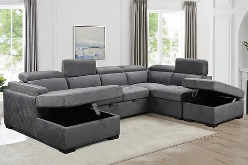 Sectional Sofa Bed Grey Fabric