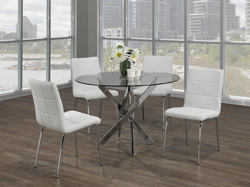 Dining Room Set 5pc Round Glass Top Chrome Legs ET-1447/1760