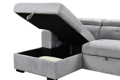 Sofa Bed Sectional with Charging Station Grey Fabric LHF