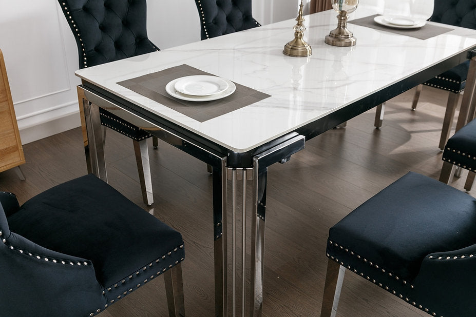 Dining Table Set 7Pc Marble Top Chrome Legs ET-1274/EC-1260