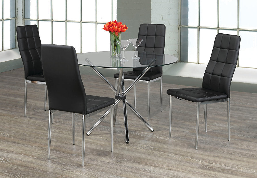 Dining Table 5pc Round Glass Chrome Legs ET-1430/EC-1770