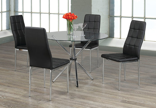 Dining Table 5pc Round Glass Chrome Legs ET-1430/EC-1770