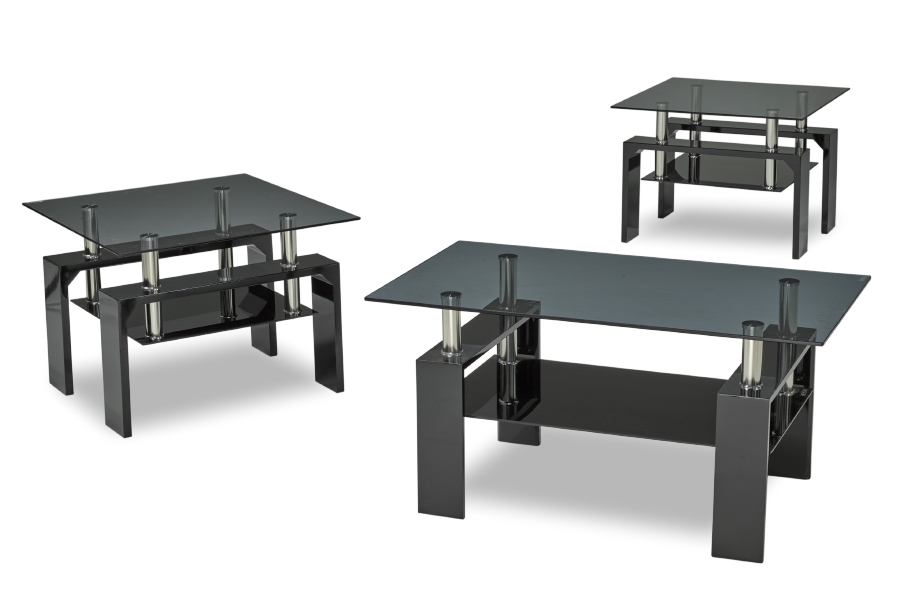 Coffee and End Table 3Pc Set Glass Top High Gloss Legs ET-2011