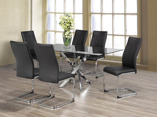 Dining Room Set 7pc Glass Top Chrome Legs ET-1448/EC-1877