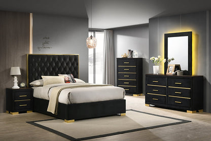 Chloe Bedroom Set 5PC Velvet With LED Mirror and Gold Leg and Frame EB-CHL