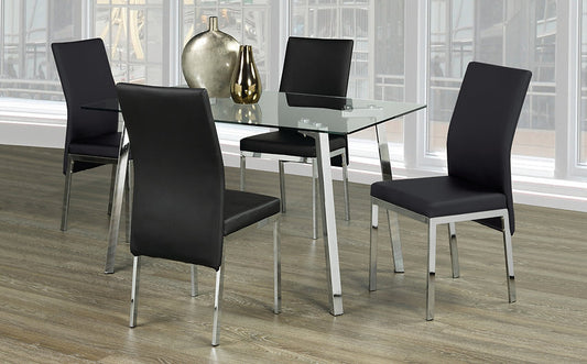 ELLA 5-Piece Modern Round Glass Black Chairs with Chrome Legs